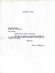 Letter from Representative Burdick to Martin Cross Acknowledging January 6 Letter, January 12, 1950