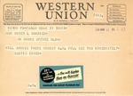 Telegram from Martin Cross to Representative Burdick Informing Burdick that Cross Will Arrive Monday, March 11, 1950