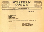 Telegram from Laura Page Knudson for Representative Burdick Responding to June 10 Telegram, June 11, 1954