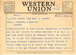 Telegram from Martin Cross to Representative Burdick Inviting Burdick to Meeting July 15-17 Regarding Release of Tribal Funds Held in Trust in US Treasury, July 13, 1954