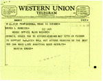Telegram from Martin Cross to Representative Burdick Requesting that Burdick Attend May 17 Meeting to Support US House Resolution 9324, May 16, 1956