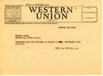 Telegram from Representative Burdick to Martin Cross Regarding Arrival of Delegates, October 12, 1949