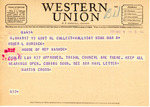 Telegram from Martin Cross to Representative Burdick Regarding Public Law 437, March 9, 1950