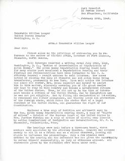 Letter from Curt Benedict to William Langer Regarding the Internment of Richard Auras, 1946