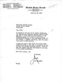 Letter from Senator McCarthy to Senator Langer regarding Martin Sandberger Case, 1950