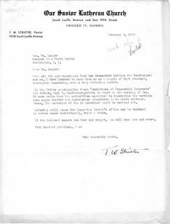 Letter from Pastor T. W. Strieter to Senator Langer Regarding Martin Sandberger, February 2, 1950