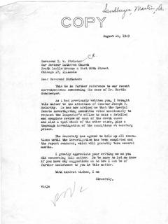Letter from Senator Langer Informing T. W.Strieter of Vote to Review Death Penalty Cases, August 26, 1949