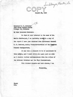 Letter from Senator Langer to T. W. Strieter Forwarding Report from Acting Commander Huebner Regarding Martin Sandberger, August 10, 1949