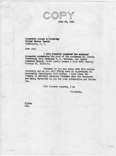 Letter from Senator Langer to Senator McCarthy Regarding Martin Sandberger, 1949
