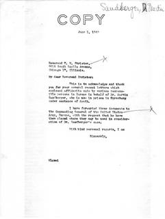 Letter from Senator Langer to T. W. Strieter Acknowledging Strieter's Recent Mailings and Thanking Him, June 1, 1949