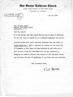Letter from Pastor T.W. Strieter to Senator Langer regarding Martin Sandberger, Forwarding a 3rd Set of Documents, May 17, 1949