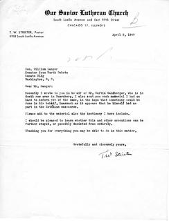 Letter from Pastor T. W. Strieter to Senator Langer Regarding Martin Sandberger, 1949