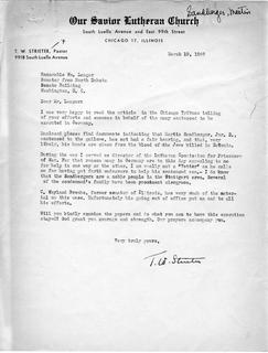 Letter from Pastor T.W. Strieter to Senator Langer Regarding Martin Sandberger, 1949
