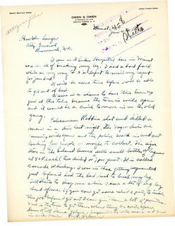 Letter from Henry G. Owen to Attorney General Langer Regarding Lawlessness in Minot and His Recent Injury, 1919