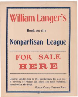 Attorney General Langer's Nonpartisan League book Ad, 1920