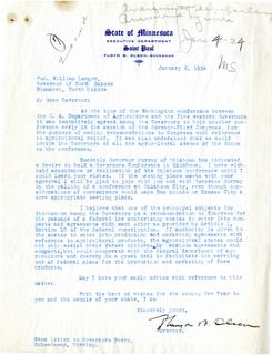 Letter from Minnesota Governor Olson to Governor Langer, 1934