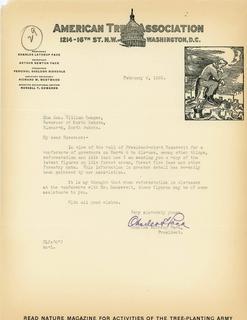 Letter from the American Tree Association to Governor Langer regarding Reforestation, 1933