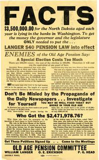Poster Regarding Senator Langer's Old Age Pension Plan