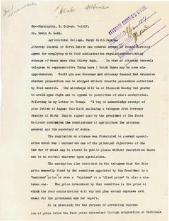 Herbert Hoover to Edwin Ladd on arrest of Powers Elevator Agent, 1917
