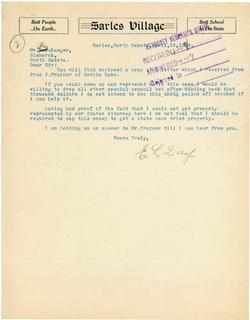 Letter from E. L. Day to State Attorney General Langer Regarding State v. Stepp, 1919