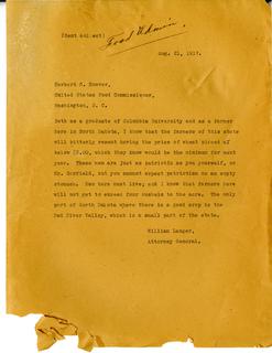 Attorney General Langer to Food Commissioner Herbert Hoover, 1917