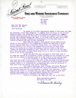 Letter to Governor Langer From Florence M. Hurley Requesting a Lake Entrance in Kidder County, ND, 1932