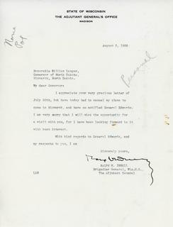 Letter from Wisconsin Adjutant General Ralph Immell to Gov. Langer regarding cancellation of his visit, 1938