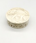 Carved Ivory Elephant Oval Box by Maker Unknown