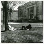 Relaxing outside the old Carnegie Public Library