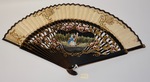 Hand-held fan, Colonial era scene with Victorian embellishments by Maker Unknown