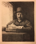 Amslerdruck Facsimile Print of Self-portrait, Drawing at a Window by (After) Rembrandt van Rijn