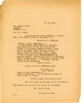 Letter from William Langer to Rollin Welch Regarding Telegram from Jennie Clark, May 23, 1919.