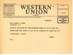 Telegram from Senator Langer to Martin Cross Indicating that Legislation Authorizing the Garrison Dam Passed, December 17, 1945