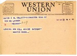 Telegram from Martin Cross to Senator Langer Indicating Cross' Arrival Date to Washington, D.C., May 22, 1947