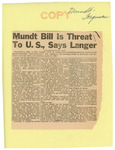 Article from Daily Compass, Mundt Bill Is Threat To U.S., Says Langer, ca.1950