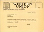 Telegram from Senator Langer to Hensler Helpful Club Regarding Garrison Dam, December 12, 1946