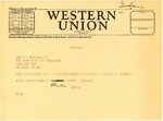 Telegram from Senator Langer to Colonel WW Wannamaker Regarding Relocation, December 6, 1946