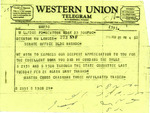 Telegram from Martin Cross to Senator Langer Regarding US Senate Bills 2151 and 1528, February 23, 1956