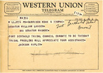 Telegram from Jackson Ripley to Senator Langer Regarding Tribal Delegation to Washington, August 4, 1958