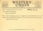 Telegram from John Hamilton to Senator Langer Regarding Floyd Montclair’s Visit to Washington, October 5, 1945