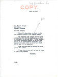 Letter from Senator Langer to Mrs. Fred Brengle Regarding Location of Garrison Dam, April 14, 1947