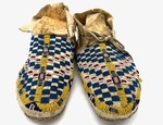 Moccasins, blue checker pattern by Maker Unknown