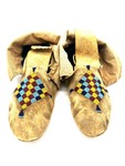 Sioux Moccasins, red, yellow, blue, black diamond pattern by Maker Unknown