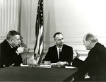 Postmaster General John Gronouski, Rolland Redlin, and Secretary of State Dean Rusk