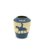 C MSC 228-0801, Blue pot with cowboy on white by Eunice Gronvold
