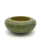 C MSC 229-0802, Flat green bowl with geometric design by Eunice Gronvold