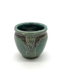 C CBL 023-0193, Small teal pot with wheat by Margaret Kelly Cable