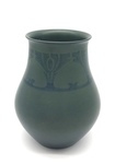 C CBL 026-0196, Green Vase with Blue Geometric Design by Margaret Kelly Cable