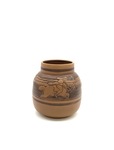 C HCK 009-0317, Brown vase with horse, rider, bow and arrow by Flora Huckfield