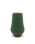C MTT 045-0145 Green vase, horse and rider relief by Julia Mattson